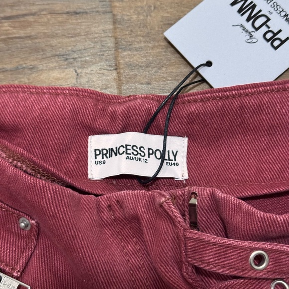 Princess Polly Paltrow Mid Rise Wide Leg Cargo Jeans Washed Burgundy. - Picture 2 of 4